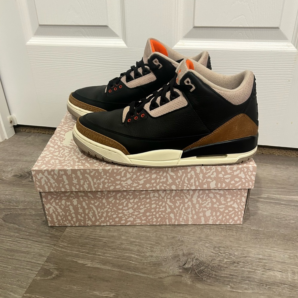 Jordan 3 Black and Brown Athletic Shoes with Iconic Elephant print